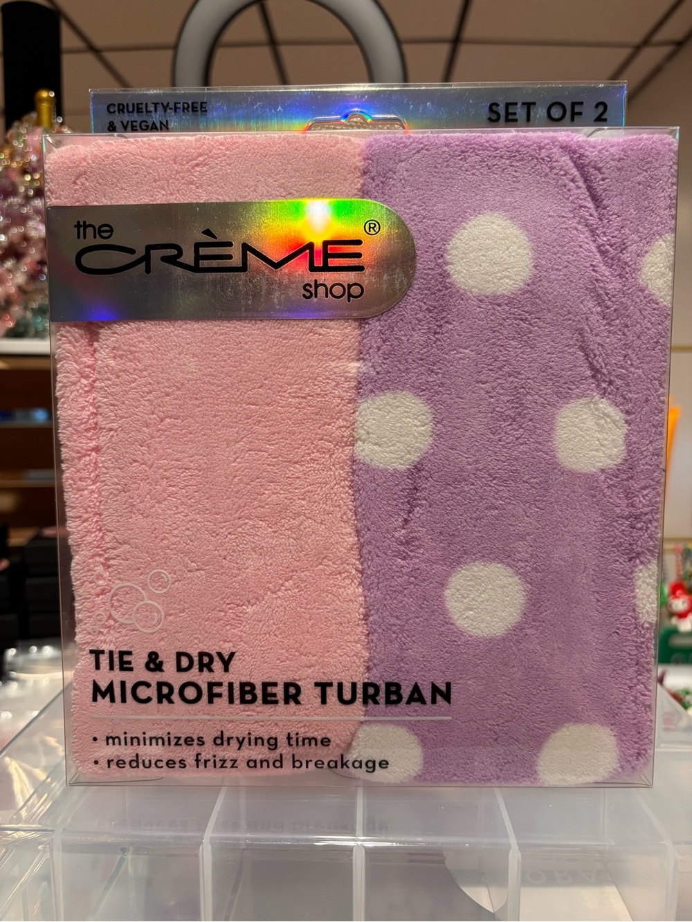 The Crème Shop Pink & Lavender Polka Dot Microfiber Hair Turban Set of 2